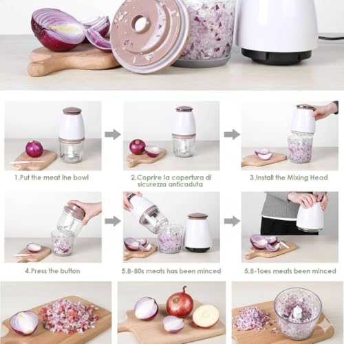 Image of Electric Vegetable Chopper 700ml | 350W Food Processor | 4 Stainless Steel Blades | One-Touch Onion, Garlic & Vegetable Cutter | Easy to Clean
