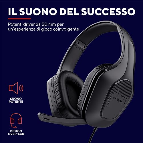 GXT 415 Zirox Cuffie Gaming Leggere con Driver da 50 mm per PC, Xbox, PS4, PS5, Switch, Mobile, Jack Audio 3.5 mm, Cavo 2m, Cuffie con Microfono Over-Ear - Nero - Cuffia gaming - Immagine 2