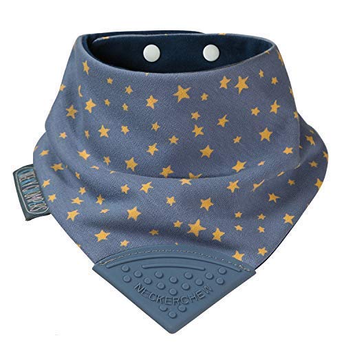 Baberos mordedores para niños y bebés  babero tipo cuello con mordedor de silicona  Diseño pañoleta multi-galardonado de Cheeky Chompers  Súper higiénico + absorbente (Midnight Star)