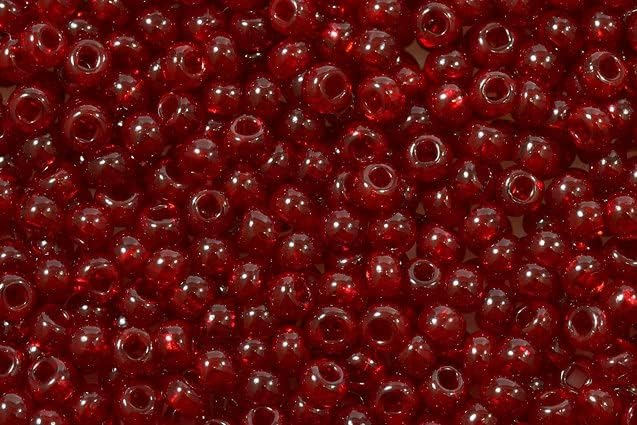 20g Round Rocailles Glass Seed Beads Preciosa Ornela 8/0, Transparent Red (90120), Bohemia Crystal Glass, Czechia 311 19 001