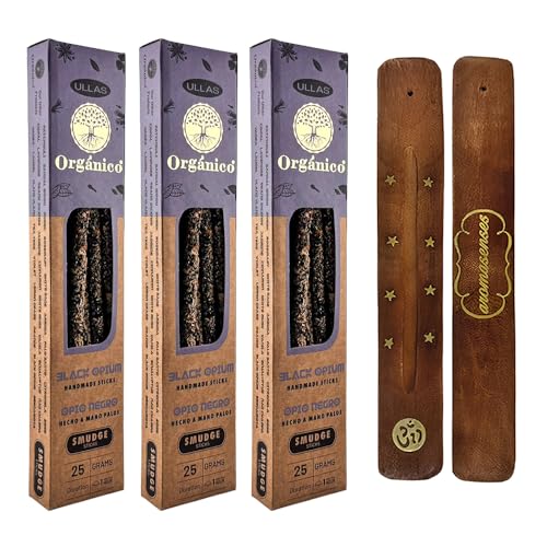 Aromasenses | Pack de 3 Boîtes d’Encens Bio Ullas Black Opium + 1 Plaque Porte-Encens Aromasenses | Encens 100% Naturel et Écologique | Aromathérapie aux...