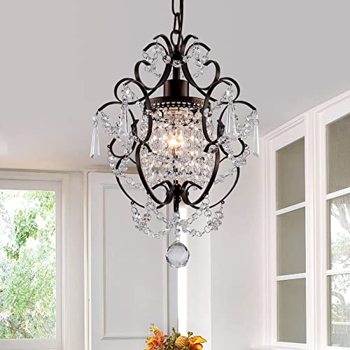 Flsfu BRONZE CHANDELIER LIGHTING Modern Mini Crystal Chandelier,Iron Bronze Crystal Light Fixtures Ceiling Mount 1 Light Small Chandeliers thumb #8