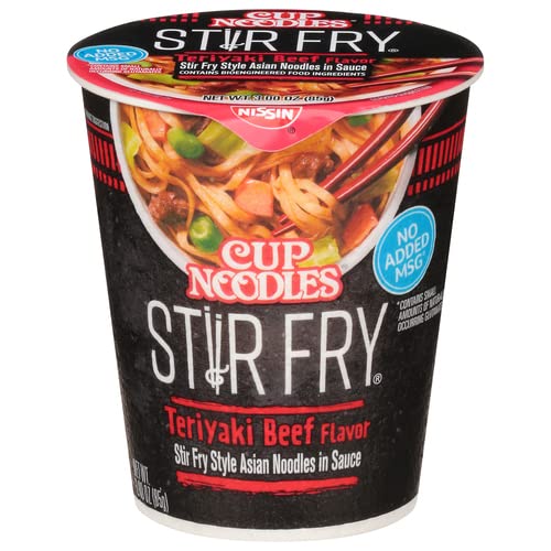 Nissin Cup Noodles Stir Fry Noodles in Sauce, Teriyaki Beef, 3 Ounce