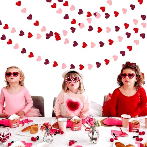 Image of Galentines Party-Decorations Valentines Day Heart-Garland - 52ft Burgundy-Red Pink Streamers Paper Banner, Rose Gold Anniversary Baby Shower Wedding Hanging Decor Hugfond