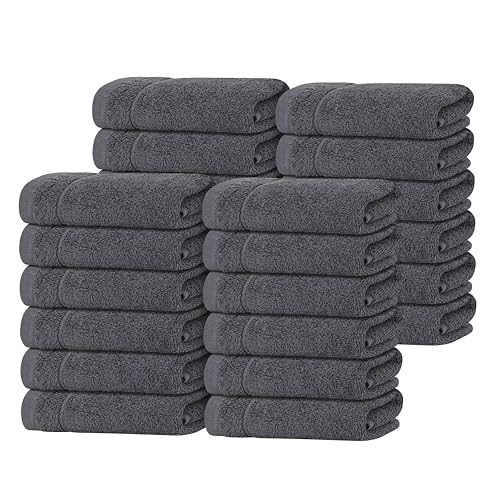 Tens Towels Pack of 24 Washcloths 12 x 12 Inches Lighter Weight Quick to Dry Super Soft & Absorbent Gentle Face Towels Hotel Quality Perfect for Bathroom Gym Spa (Dark Grey 24 Pack)
