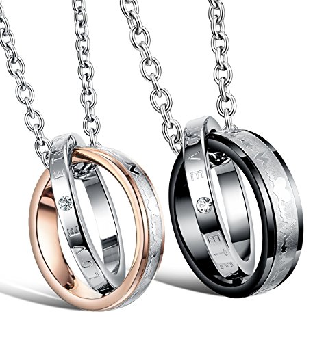 His & Hers Matching Set Titanium Stainless Steel Couple “Heart Beat Chart” Pendant Necklace with Cubic Zirconia, , Perfect for Anniversary, Valentine's Day, Romantic Gifts for Him and Her, in a Gift Box