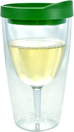 Miniatura 1 de Southern Homewares SH-10084 - Vaso de vino aislado de 10 onzas, vaso de vino acrílico de doble pared con tapa verde para beber - Vino 2Go