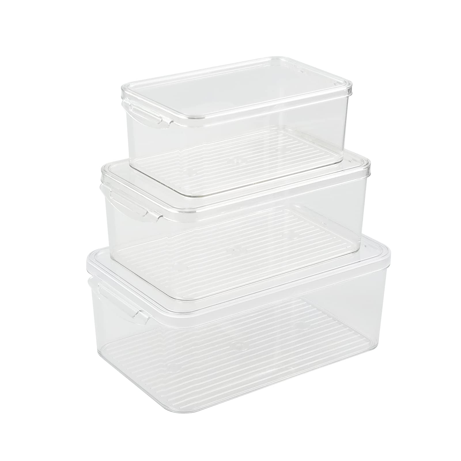 Vababa 3-Pack Plastic Refrigerator Storage Bin with Lids and Handle, Freezer Organizer Bins for Fruit, Vegetable, Yogurt, Snacks