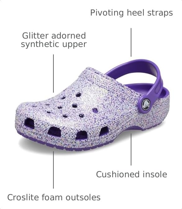 Image of Crocs Kids Unisex Classic Glitter Clog (Little Kid /Big Kid) Neon Purple /Multi 2 Little Kid M