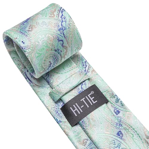 Image of Hi-Tie Paisley Floral Ties Set for Men Silk Mens Stripes Necktie Pocket Square Cufflinks Set Formal Business