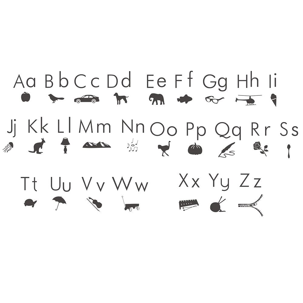 Educational Alphabet Wall Decals for Kids Room - PVC Removable Stickers with ABC Letters, Animals & Icons | Fun Vinyl Wall Decor for Nursery & Playroom JWH139 (Black)