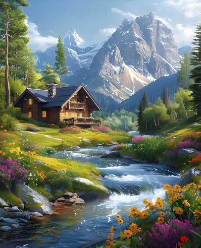 数字油絵 風景 数字キットによる絵画 山 Paint by Numbers DIYペイント 大人の 初心者 子供用 簡単に塗れる アクリル水彩絵の具 手芸 画材 手工芸 キット 3つのペイントブラシと1つのセットのアクリル顔料を使用 ホーム オフィス装飾