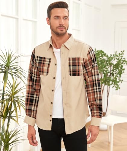 Flannel Shirt for Men Long Sleeve Button-Down Plaid Shirts