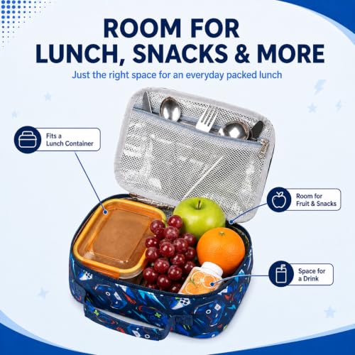 Image of CAMTOP Lunch Box Kids Boys Insulated Lunch Cooler Bag Reusable Lunch Tote Kit for School Travel (Dark Blue Star)
