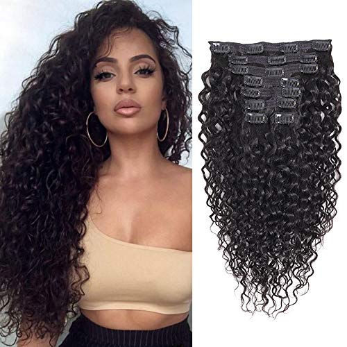 Water Wave Curly Clip ins Brazilian Grade 8A Virgin Remy Water Curly Human Hair Extensions Double Weft 1B Natural Black Color for Black Women 8Pcs/lot 120g/set Apeasex (16 Inch, Water Wave)