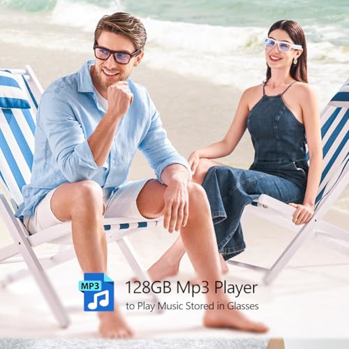Image of OhO sunshine Smart Glasses,128G MP3 Bluetooth Sunglasses with Open Ear Speaker,AI Language Smart Glasses Translator Headset 165 Language Translation,Photochromic Lenses