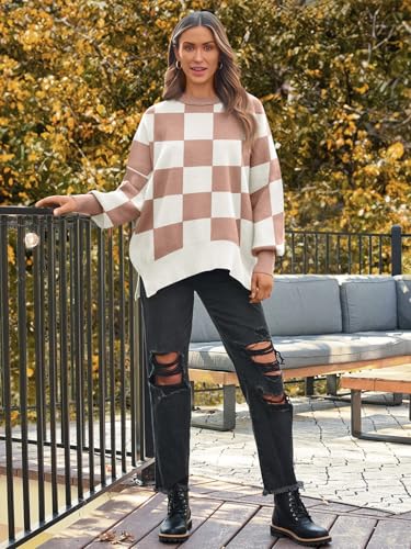 Image of LILLUSORY Women's Oversized Batwing Sweaters 2026 Fall Outfits Trendy Crewneck Knit Side Slit Fashion Pullover Tops