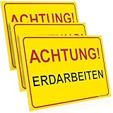 PRINTIMA 3x Schild Achtung! Erdarbeiten 32x21 cm – gut sichtbare PVC Warnschilder für Baustelle & Tiefbau inkl. Montagematerial