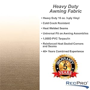 RecPro RV Awning Fabric Replacement | Width Options from 8 Feet to 22 Feet | Variety of Color Options | 8' (96") Length RV Awning | Premium Vinyl (16' - Actual Width 15' 1", Tan/Camel Fade) RecPro RV Awning Fabric Replacement Width Options from 8 Feet to 22 Feet Variety of Color Options 8 96 Length RV Awning Premium Vinyl 16 Actual Width 15 1 TanCamel Fade