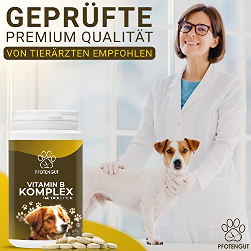 PFOTENGUT® Vitamin B Komplex Hund [Made in Germany] - 140 Tabletten für 5 Monate - Hochdosierte B Vitamine für Hunde & Katzen mit B1, B2, B3, B5, B6, B7, B9 & B12 - Vitamin B für Hunde