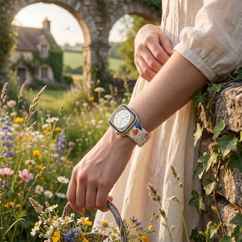 Image of Floral Band Compatible with Apple Watch Bands for Women 40mm 42mm 41mm 38mm 44mm 45mm 46mm 49mm, Cute Pattern Flower Soft Silicone Sport Strap for iWatch Series Ultra 11 10 SE 9 8 7 6 5 4 3 2
