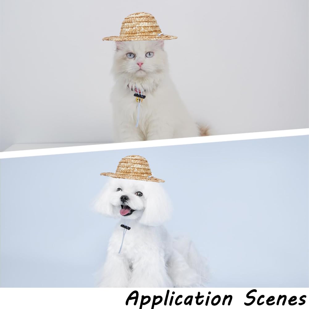 GORGECRAFT Chapeau de paille réglable pour l'été, la plage, l'extérieur, le jardin, nouveauté pour chien, chiot, petit chaton, chat, chapeau de soleil tricoté avec sangle élastique pour le menton pour