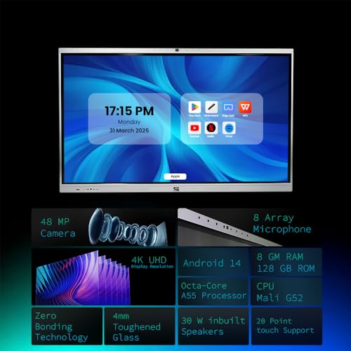 Image of 86 Inch All in One Interactive Smart Board 3840X2160 Pixel 48 MP Inbuilt HD Cam 8Array Mic 4K Display Dual Operating System Android and Windows i5 /12Gen 8 /512 Version for Office, School