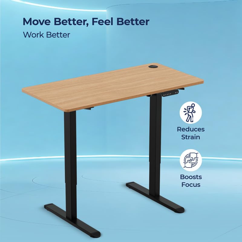 Image of The Sleep Company - AeroPlus Electric Height Adjustable Desk | Ergonomic Work from Home Table | 4 Memory Presets | 2 Years Warranty | 1600 x 700 Thick Top | Free Installation | Oak & Black