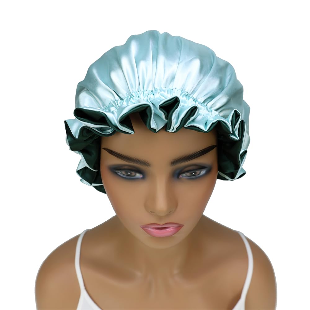 Adjustable Silk Satin Bonnet Hair Care Caps for Women Girls Loose-fitting Reversible Sleeping Cap Shower Caps Hair Wrap Bonnets (007 Aqua/Hunter) - Image 4