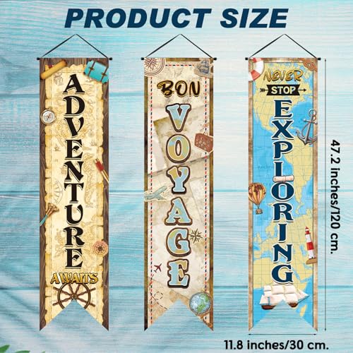 Image of Chiisong 3 Pieces Travel Themed Party Decorations Adventure Awaits Banners Vintage Bon Voyage Porch Signs for Indoor Outdoor Graduation Retirement Hanging Backdrops Going Away Farewell Party Decor