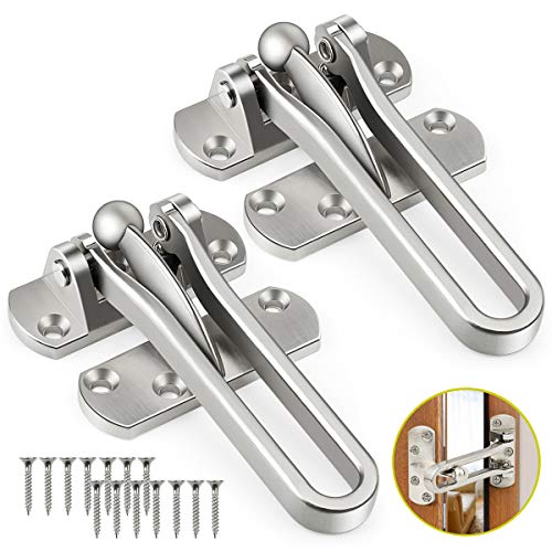 Door Lock Latch, Home Security Door Lock, Front Door Locks for Kids, Home Reinforcement Swing Bar Door Chain Lock for Swing-in Doors, Thicken Solid Aluminium Alloy, Satin Nickel Finish, 2 Pack