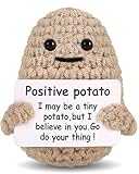 JELUTAR Mini Funny Positive Potato, 3 inch Knitted Doll with Card for Cheer Up Gifts and Party Decorations, Cute Crochet Doll for Women Men Mom Dad Friend Birthday Gifts (Positive Potato)