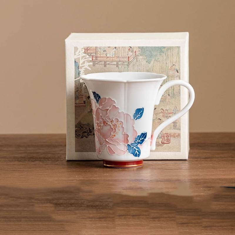 Hand-Painted Gold-Trimmed Coffee Cup Saucer – Ceramic Tea Mug-set2