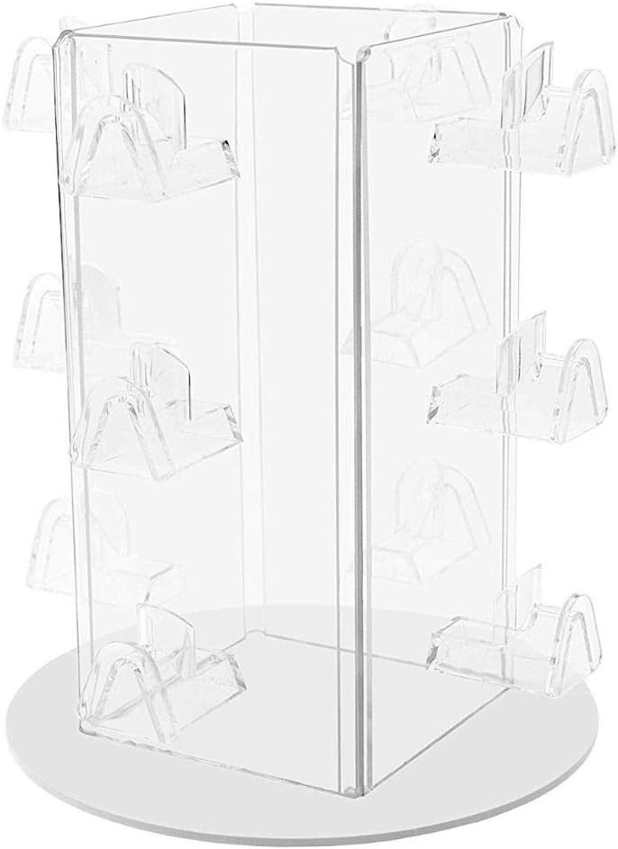 Marketing Holders 6 Pack Rotating Eyewear Holder Countertop Display Stand Holds 12 Pairs of Eyeglasses or Sunglasses Clear Acrylic with White Base for Pharmacies Optical and Department Stores