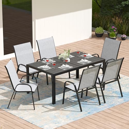 PIZZELLO 7-Piece Outdoor Dining Set Patio Dining Set for 6 Outdoor Table and Chairs All Weather Outdoor Patio Set w/Stackable Patio Chairs and HDPE Dining Table for Backyard, Garden and Poolside