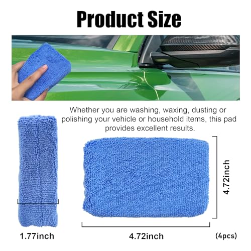 Image of Wevdn 4PCS Microfiber Applicator Pad, Premium Grade Microfiber Rectangle Detailing Applicator Wax Sponge, Versatile Sponge Cleaning Pads for Auto Detail Polishing, Car Accessories