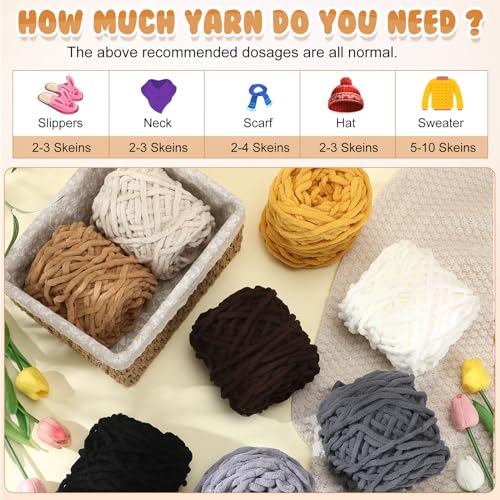 Image of Buryeah 8 Pack Chunky Chenille Yarn for Crocheting Soft Thick Fluffy Yarn for Hand Knitting Bulky Velvet Blanket Plush for Weaving DIY Crafts Each 3.5 oz 55 Yards (Brown Series)