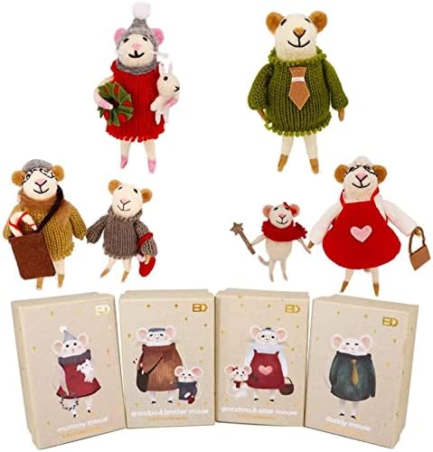 B & D Combined Inc. Hand Crafted Wool Mice Family Christmas Tree Ornaments for Home Holiday Christmas Hanging Decorations Gifts