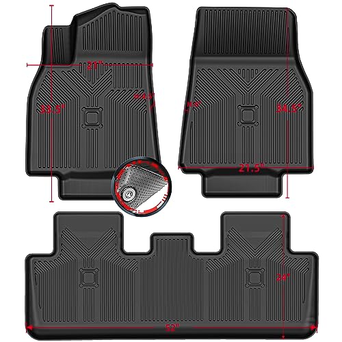 Torcia All-Weather Floor Mats Custom Fit for 2020-2023 Tesla Model Y(5 Seater) | 1st and 2nd Row | Car Floor Liners w/Ultra-High Density Spikes, Black