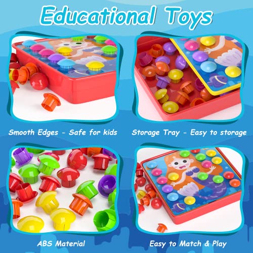 Button Art Toys For Toddlers, Geekper Color Matching Mosaic Pegboard, Early Learning Educational Toys For 3, 4, 5, 6 Year Old Kids Boys And Girls, 24 Pictures And 72 Buttons #TOP2