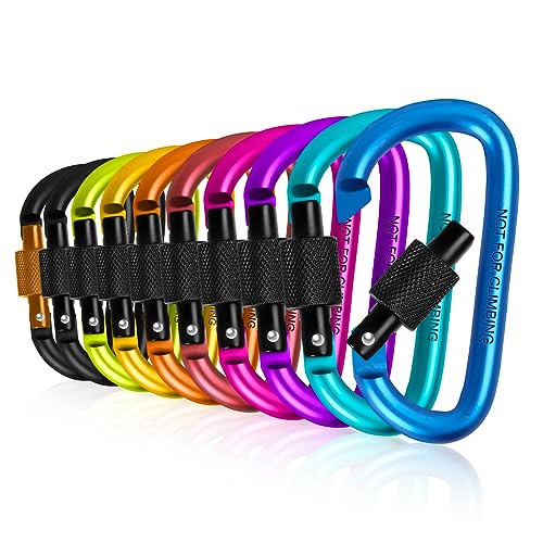 Hossom 8cm*10pz Moschettoni con Tappo a Vite Colorati, Alluminio Forma a D Moschettone Portachiavi Moschettone Arrampicata con Tappo a Vite per Campeggio, Trekking, Viaggi, Pesca, Escursione