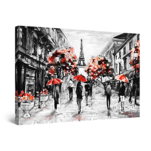 Startonight Impression sur Toile Paris Noir et Blanc Rouge - Tableau Abstrait - Decoration Murale Salon Moderne - Image sur Toile - 60 x 90 cm Idée Cadeau...