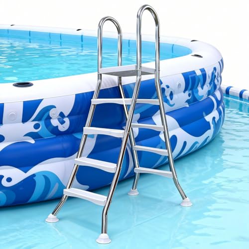 Escalera para piscina elevada con 4 peldaños antideslizantes miniatura 1