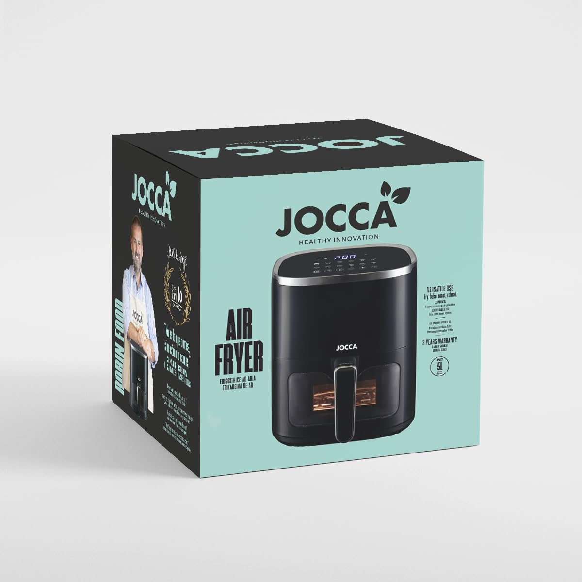 JOCCA - Friggitrice ad Aria Calda da 5 litri| Friggitrice Senza Olio| Air Fryer| Timer| Temperatura Regolabile| Schermo LED Tattile| Risparmio Energetico (Nero2)