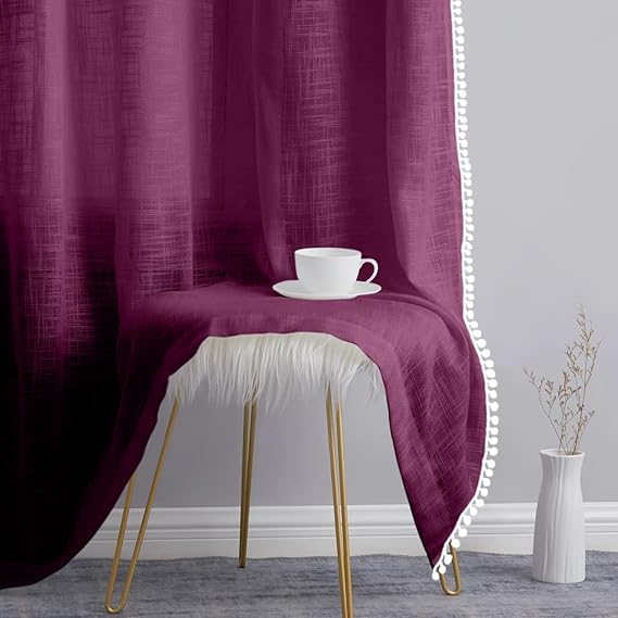 Image of THE LINEN COMPANY Cotton Linen Solid Curtain Set with Eyelet Rings (Plum, Door- 7.5 Feet)