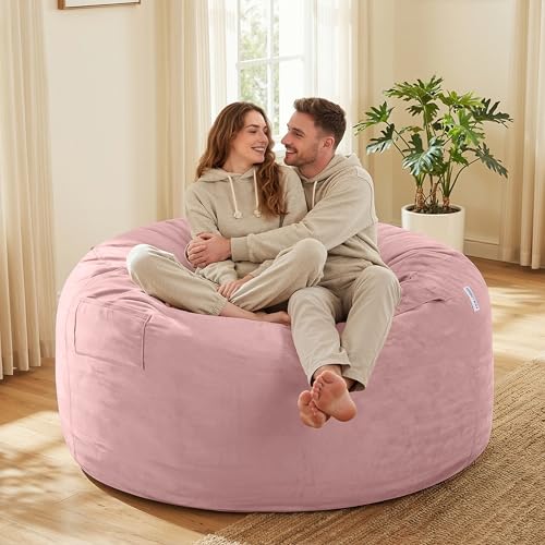 Image of HABUTWAY Bean Bag Chair: Giant 5' Memory Foam Furniture Bean Bag Chairs for Adults with Microfiber Cover 5Ft (Pink)