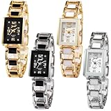 dayutech 4 Pack Women's Rectangular Watches Vintage Dress Analog Quartz Ladies Ceramic Bangle Bracelet White Rose Gold Silver Tone Jewelry Watches for Women Ladies Set