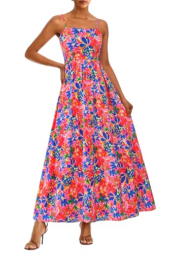 Image of PRETTYGARDEN Women Summer Maxi Dresses 2026 Spaghetti Strap Boho Floral Striped Wedding Guest Beach Vacation Flowy Long Dress