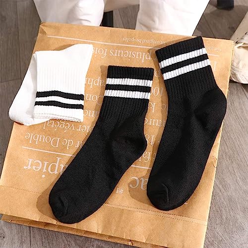 4 Pair Cotton Striped Socks Sports Middle Tube Socks Breathable Casual Socks Hosiery Black White Striped Socks for Women Men3