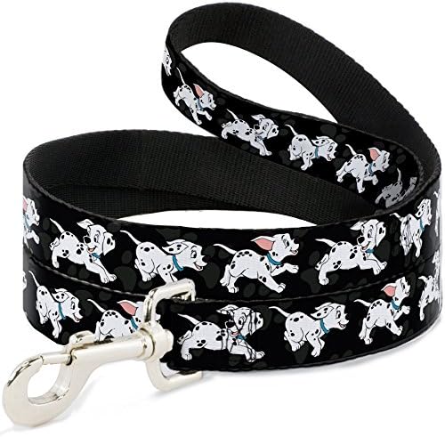 Buckle-Down Pet Leash – Dalmatians Running/Paws Black/Gray/White/Black – 4 Feet Long – 1.5″ Wide